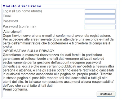 modulo d'iscrizione